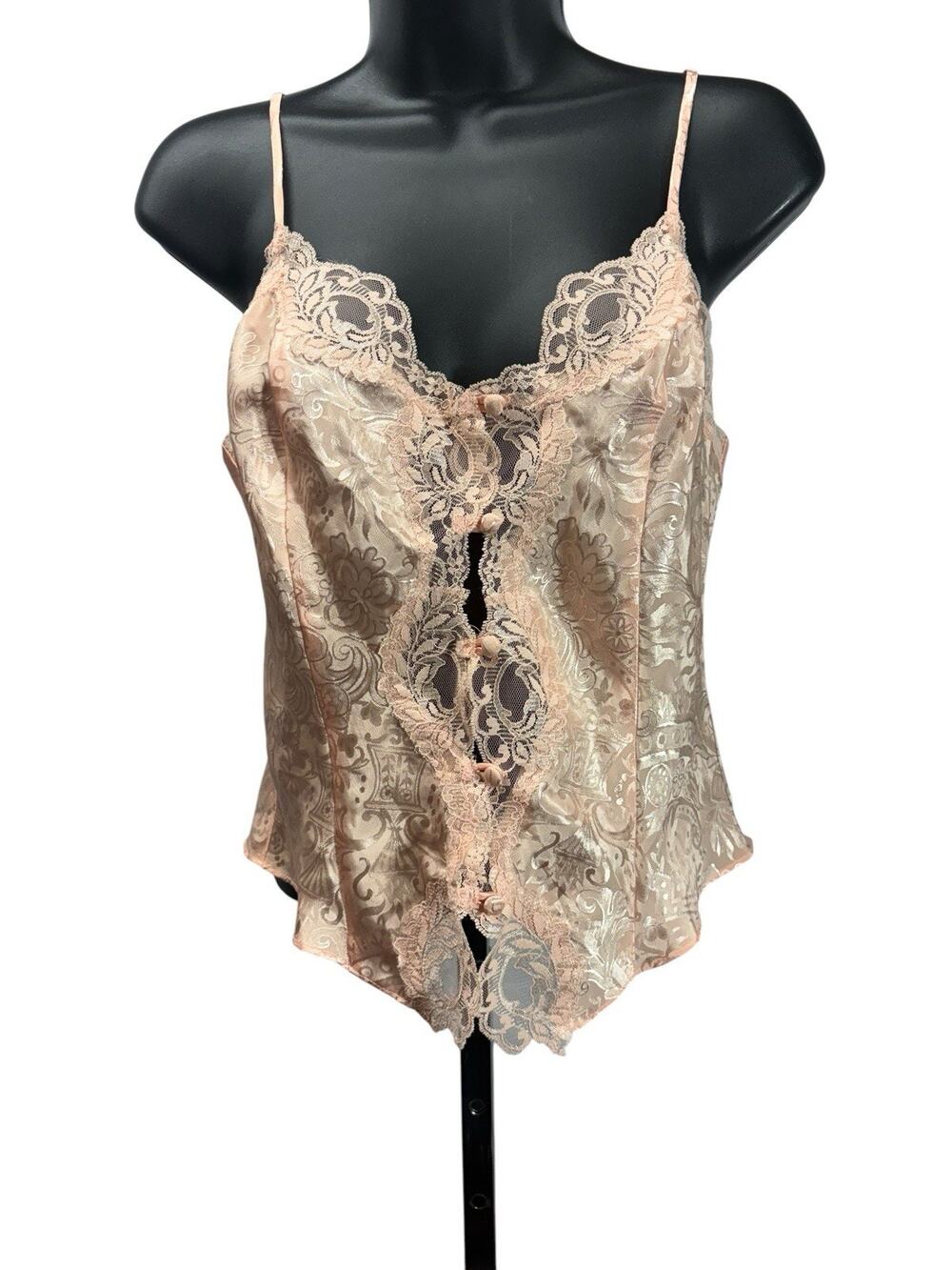 Vtg Victoria Secret Gold Label Womens Floral Lace Trim Cami Tank Top Pink Size S